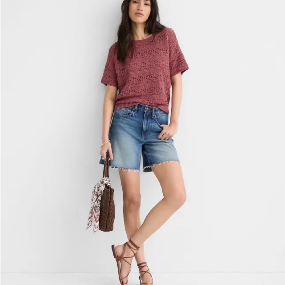 LOFT pointelle sweater tee in dusty rose, size XS